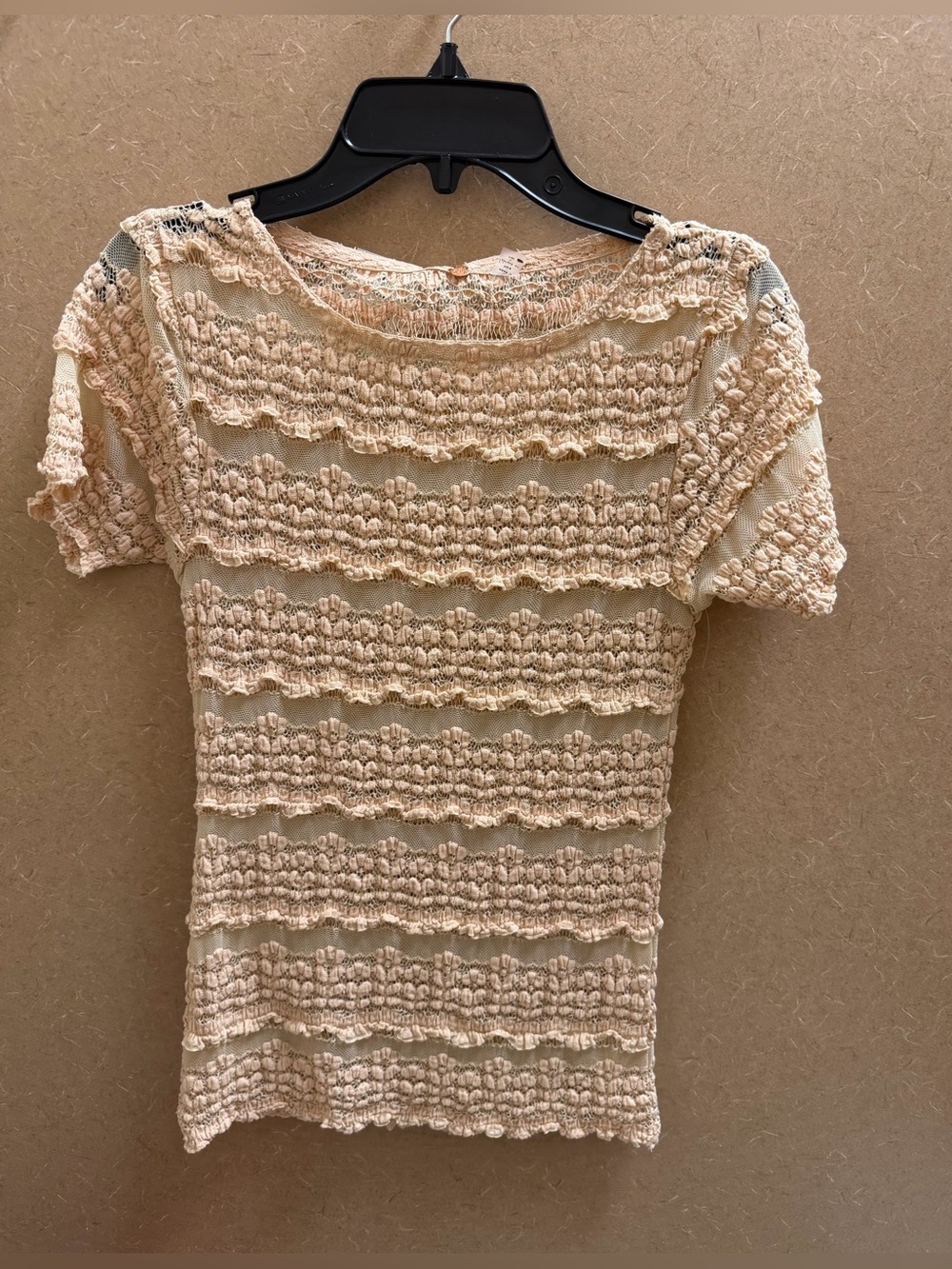 FP Movement by Free People Pale Blush Lace Short Sleeve Tee Top - Picture 3 of 6